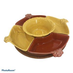 MCM Orange Gold CALIFORNIA POTTERY J32 Lazy Susan Chip Dip Snack Bowls 6 Pieces